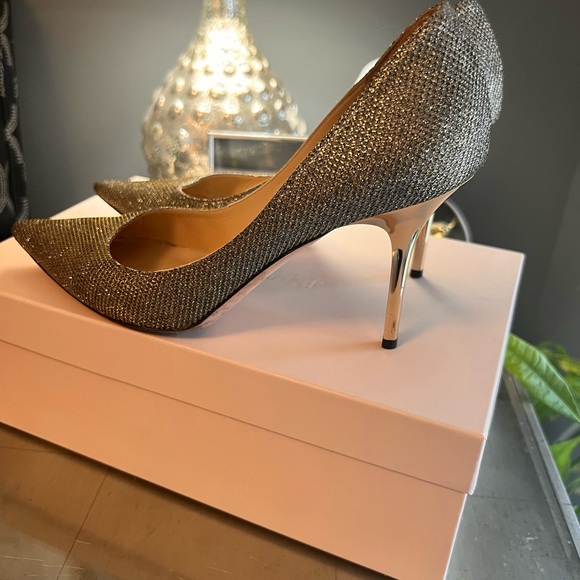 Gorgeous Jimmy Choo Light Bronze Glitter Heels size 8/38.5 in original box - Picture 3 of 9